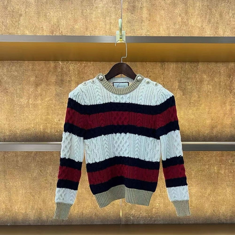 🚩steal Gucci Cable Knit Sweater in Cream, Navy & Burgundy
